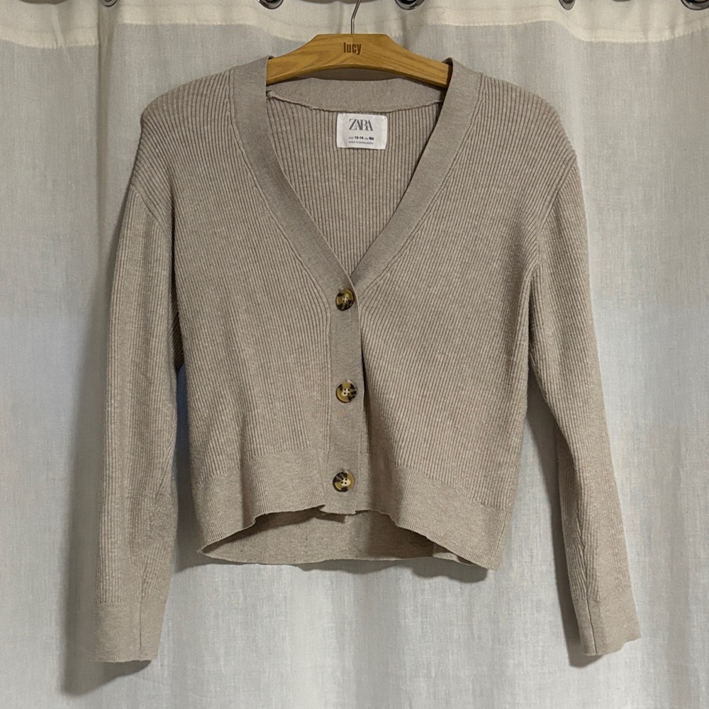 Zara Women's Taupe Button-Up Cardigan